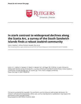 In Stark Contrast to Widespread Declines Along the Scotia Arc, a Survey of the South Sandwich Islands Finds a Robust Seabird Community