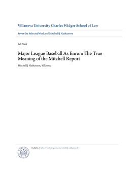 Major League Baseball As Enron: the True Meaning of the Mitchell Report