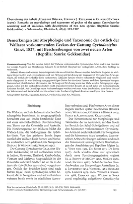 Bemerkungen Zur Morphologie Und Taxonomie Der Östlich Der Wallacea