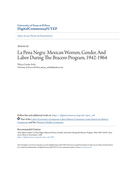 Mexican Women, Gender, and Labor During the Bracero Program, 1942