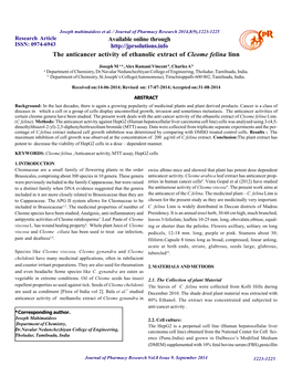 The Anticancer Activity of Ethanolic Extract of Cleome Felina Linn