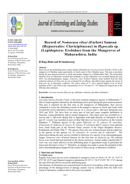 Record of Nomuraea Rileyi (Farlow) Samson (Hypocreales: Clavicipitaceae) in Hypocala Sp. (Lepidoptera: Erebidae) from the Mangro