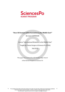 Does Oil Sustain Authoritarianism in the Middle East?” by Lasse LEIPZIGER