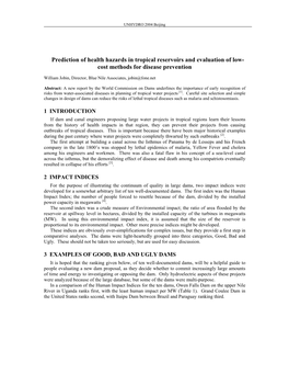 Prediction of Health Hazards in Tropical Reservoirs and Evaluation of Low- Cost Methods for Disease Prevention