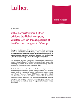 Luther Advises the Polish Company Wielton SA on the Acquisition of the German Langendorf Group