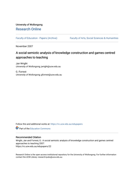 A Social Semiotic Analysis of Knowledge Construction and Games Centred Approaches to Teaching