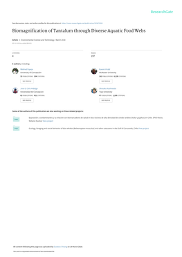 Biomagnification of Tantalum Through Diverse Aquatic