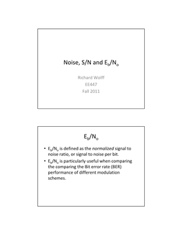 Noise, S/N and Eb /N