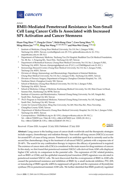 BMI1-Mediated Pemetrexed Resistance in Non-Small Cell Lung Cancer Cells Is Associated with Increased SP1 Activation and Cancer Stemness