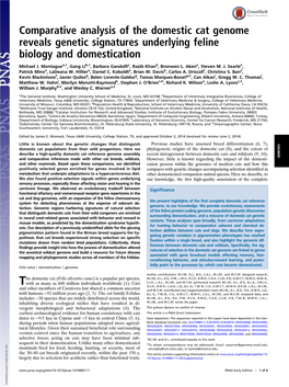 Comparative Analysis of the Domestic Cat Genome Reveals Genetic Signatures Underlying Feline Biology and Domestication