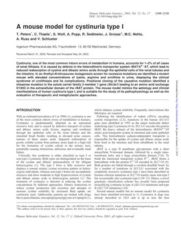 A Mouse Model for Cystinuria Type I T