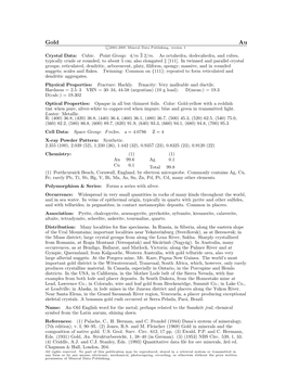 Gold Au C 2001-2005 Mineral Data Publishing, Version 1 Crystal Data: Cubic