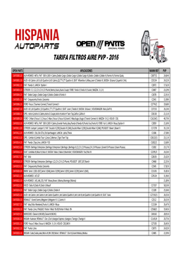 TARIFA FILTROS DE AIRE 2016.Xlsx