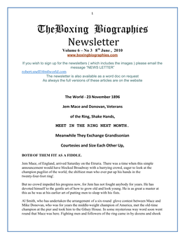 Theboxing Biographies Newsletter Volume 6 – No 3 8Th June , 2010
