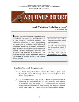 Israeli Violations' Activities in The