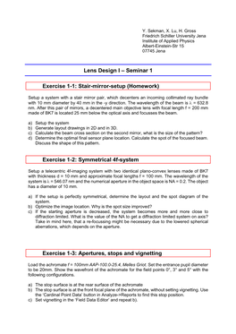 Lens Design I – Seminar 1