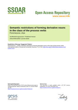 Semantic Restrictions of Forming Derivative Nouns in the Class of the Process Verbs Ponomaryova, Liliya