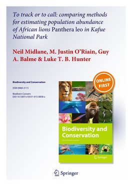 To Track Or to Call: Comparing Methods for Estimating Population Abundance of African Lions Panthera Leo in Kafue National Park