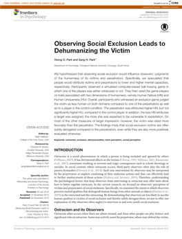 Observing Social Exclusion Leads to Dehumanizing the Victim