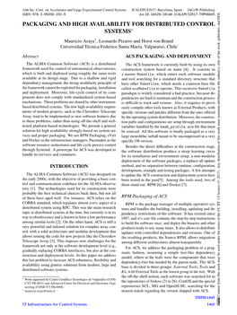 Packaging and High Availability for Distributed Control Systems∗