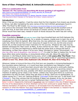 Sons of Eber: Peleg(Divided) & Joktan(Diminished) Updated Dec 2010