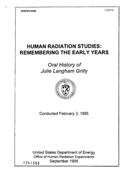 Human Radiation Studies: Remembering the Early Years