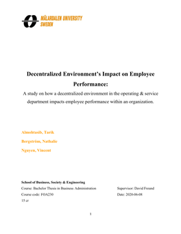 Decentralized Environment's Impact on Employee Performance