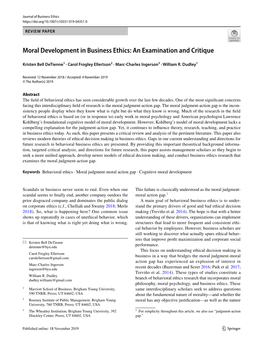 Moral Development in Business Ethics: an Examination and Critique