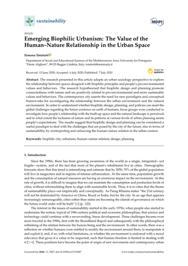 Emerging Biophilic Urbanism: the Value of the Human–Nature Relationship in the Urban Space