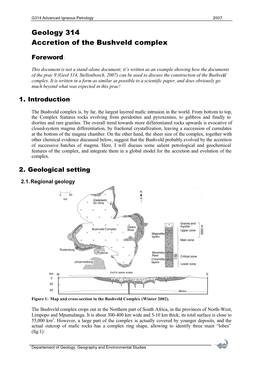 Geology 314 Accretion of the Bushveld Complex