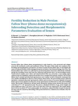 Fertility Reduction in Male Persian Fallow Deer (Dama Dama Mesopotamica): Inbreeding Detection and Morphometric Parameters Evaluation of Semen