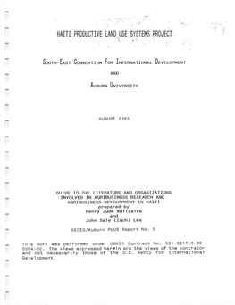 Haiti Producti~E Land Use Systems Proje6t ! -?.' ..• : :·