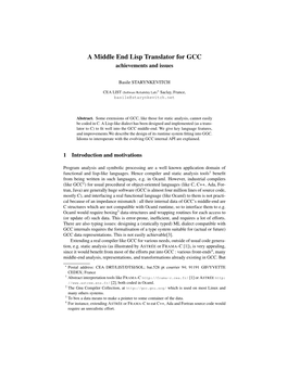 A Middle End Lisp Translator for GCC Achievements and Issues