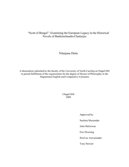 Scott of Bengal”: Examining the European Legacy in the Historical Novels of Bankimchandra Chatterjee