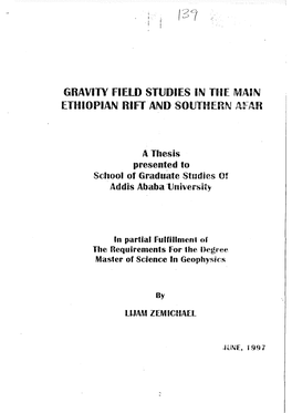 GRAVITY FIELD STUDIES in Fue Main ETHIOPIAN RIFT and SOUTH[R~J Afar