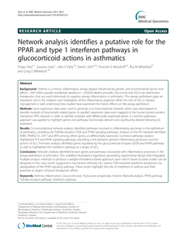 Network Analysis Identifies a Putative Role for the PPAR and Type 1 Interferon Pathways in Glucocorticoid Actions in Asthmatics