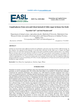 Liquid Glucose from Corn and Wheat Instead of White Sugar in Honey Bee Feeds