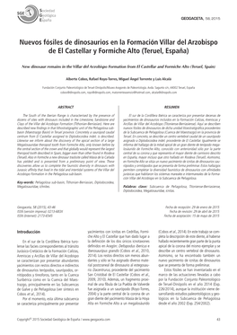 Nuevos Fósiles De Dinosaurios En La Formación Villar Del Arzobispo De El Castellar Y Formiche Alto (Teruel, España)