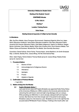 3.1 Sophie Mirabella Motion 1 Last Week Former Liberal MP Sophie Mirabella Was Appointed Public Policy Fellow at the University of Melbourne