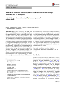 Impact of Land Uses on Heavy Metal Distribution in the Selenga River System in Mongolia