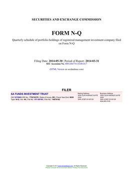 SA FUNDS INVESTMENT TRUST Form N-Q Filed 2014-05-30