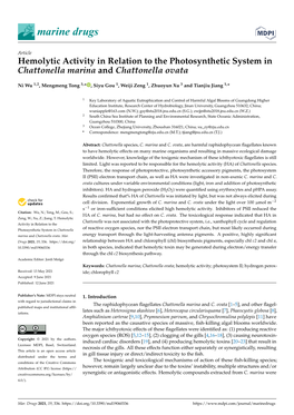 Hemolytic Activity in Relation to the Photosynthetic System in Chattonella Marina and Chattonella Ovata