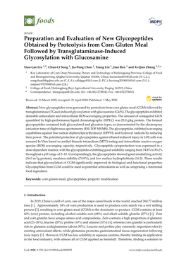 Preparation and Evaluation of New Glycopeptides Obtained by Proteolysis from Corn Gluten Meal Followed by Transglutaminase-Induced Glycosylation with Glucosamine