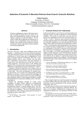 Induction of Syntactic Collocation Patterns from Generic Syntactic Relations