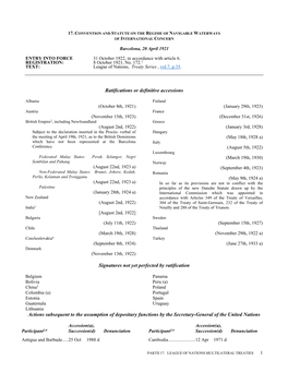 Ratifications Or Definitive Accessions Signatures Not Yet Perfected By