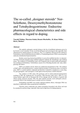 Designer Steroids“ Nor- Bolethone, Desoxymethyltestosterone and Tetrahydrogestrinone: Endocrine Pharmacological Characteristics and Side Effects in Regard to Doping