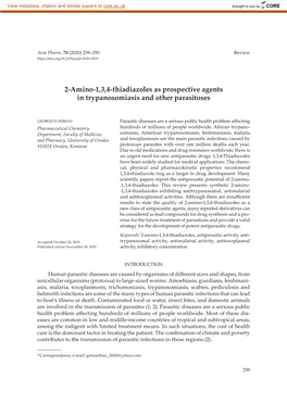 2-Amino-1,3,4-Thiadiazoles As Prospective Agents in Trypanosomiasis and Other Parasitoses