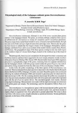 Palynological Study of the Gala Pagos Endemic Genus Darwiniothamnus (Asteraceae)