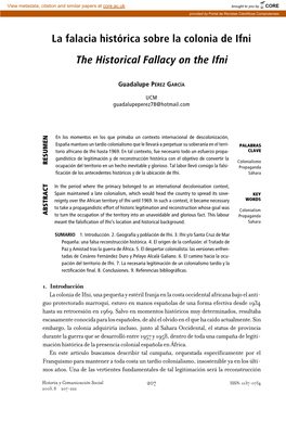 La Falacia Histórica Sobre La Colonia De Ifni the Historical Fallacy on the Ifni