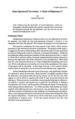 State-Sponsored Terrorism: a Mode of Diplomacy?* by Noemi Gal-Or